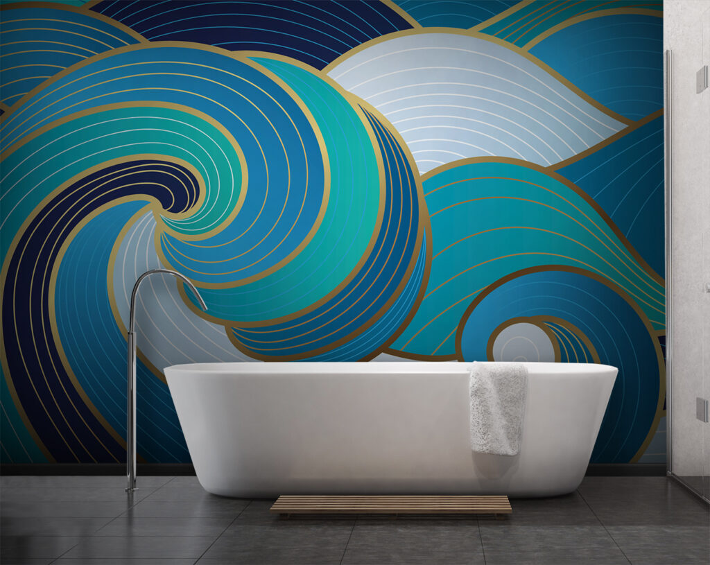 A blue and white swirly waves