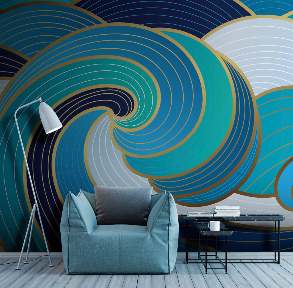 A blue and white swirly waves