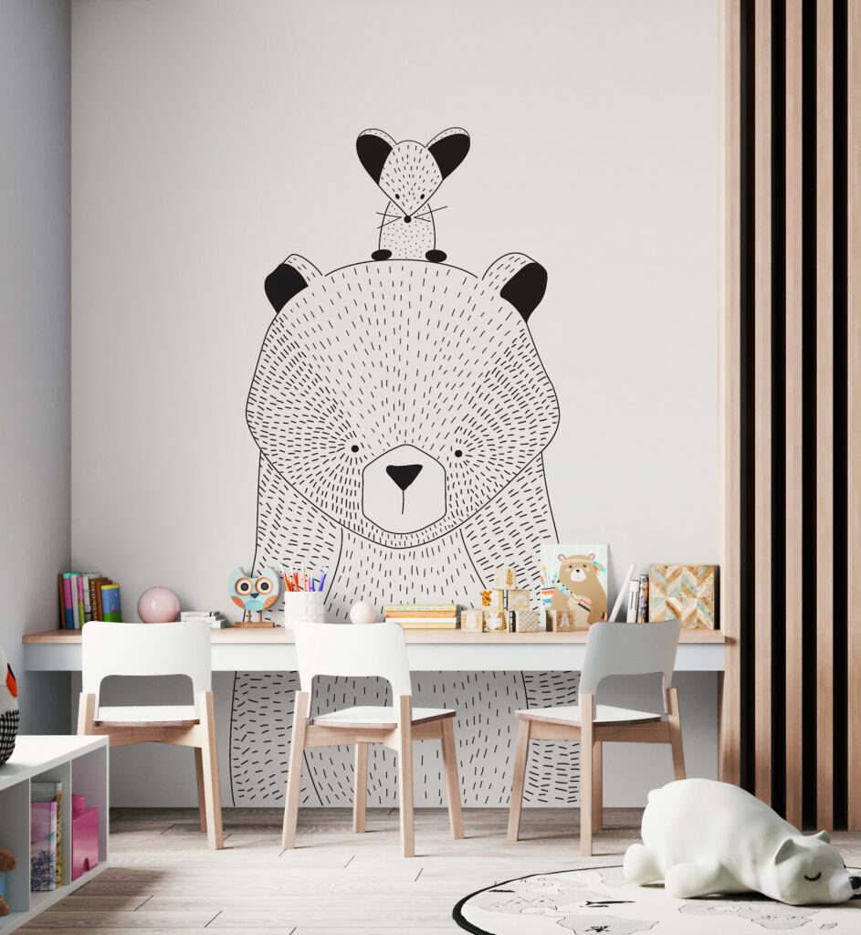 A bear with a mouse on its back A bear with a mouse on its back