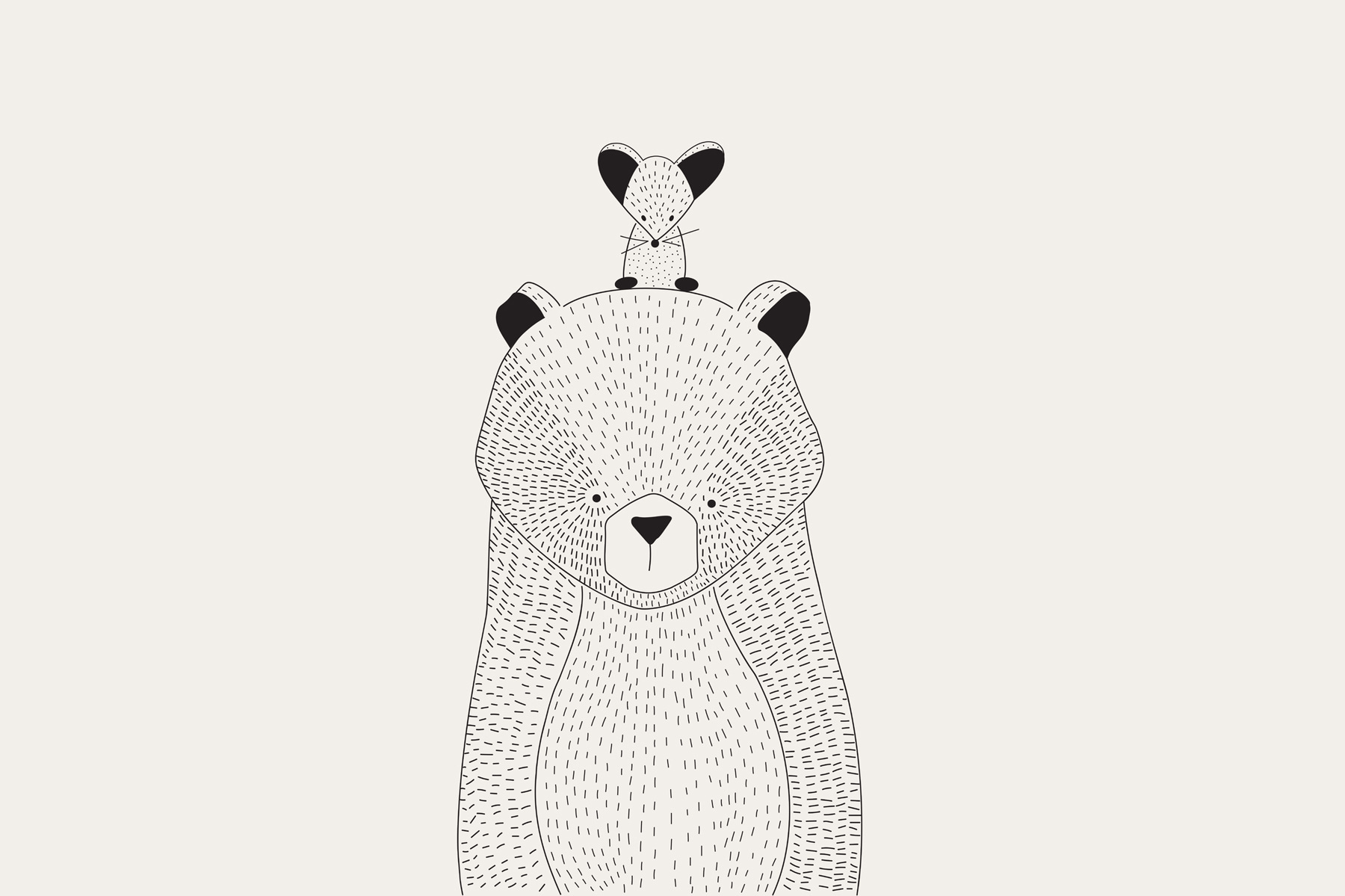 A bear with a mouse on its back A bear with a mouse on its back