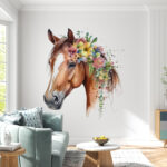 Fotomurales Acuarela de un caballo con flores en la cabeza