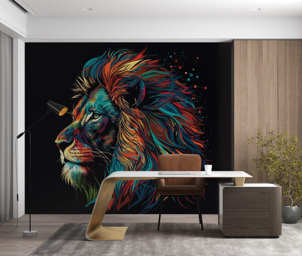 Un colorido león de larga melena Un colorido león de larga melena