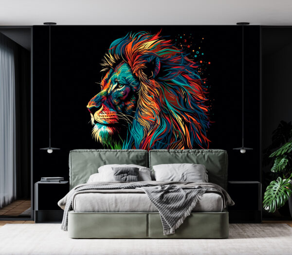 Un colorido león de larga melena Un colorido león de larga melena