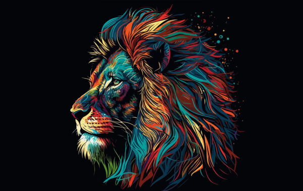 Un colorido león de larga melena Un colorido león de larga melena