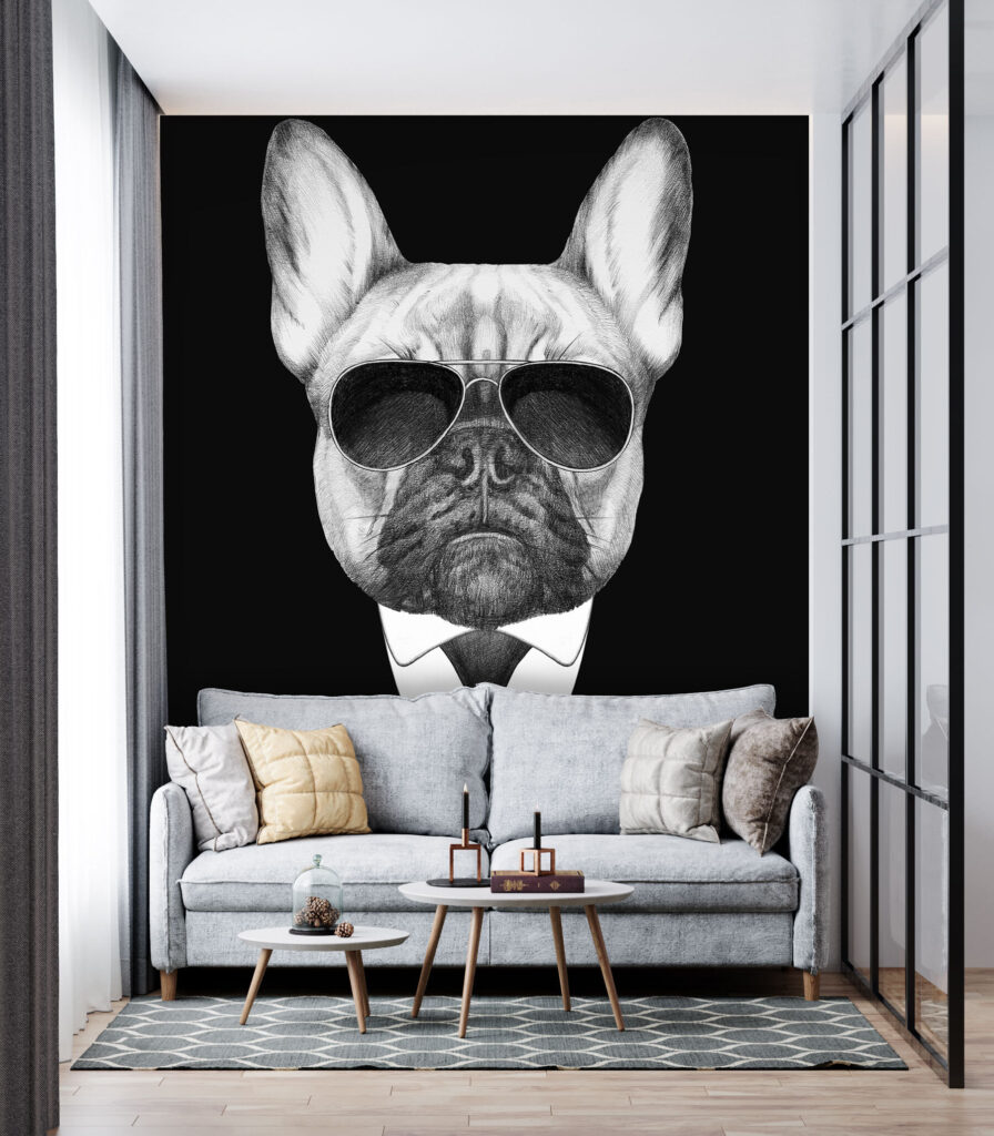 A dog wearing sunglasses and a suit