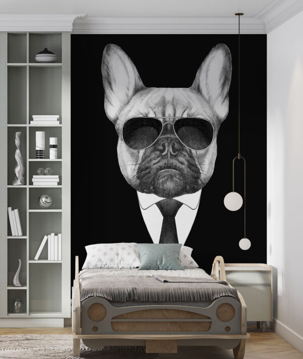 Un perro con gafas de sol y traje Un perro con gafas de sol y traje