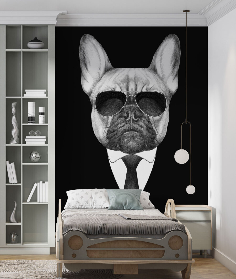 Un perro con gafas de sol y traje Un perro con gafas de sol y traje