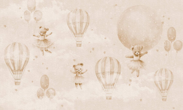 Un grupo de ositos de peluche y globos aerostáticos Un grupo de ositos de peluche y globos aerostáticos