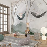 Fotomurales Una jirafa y un oso en hamaca