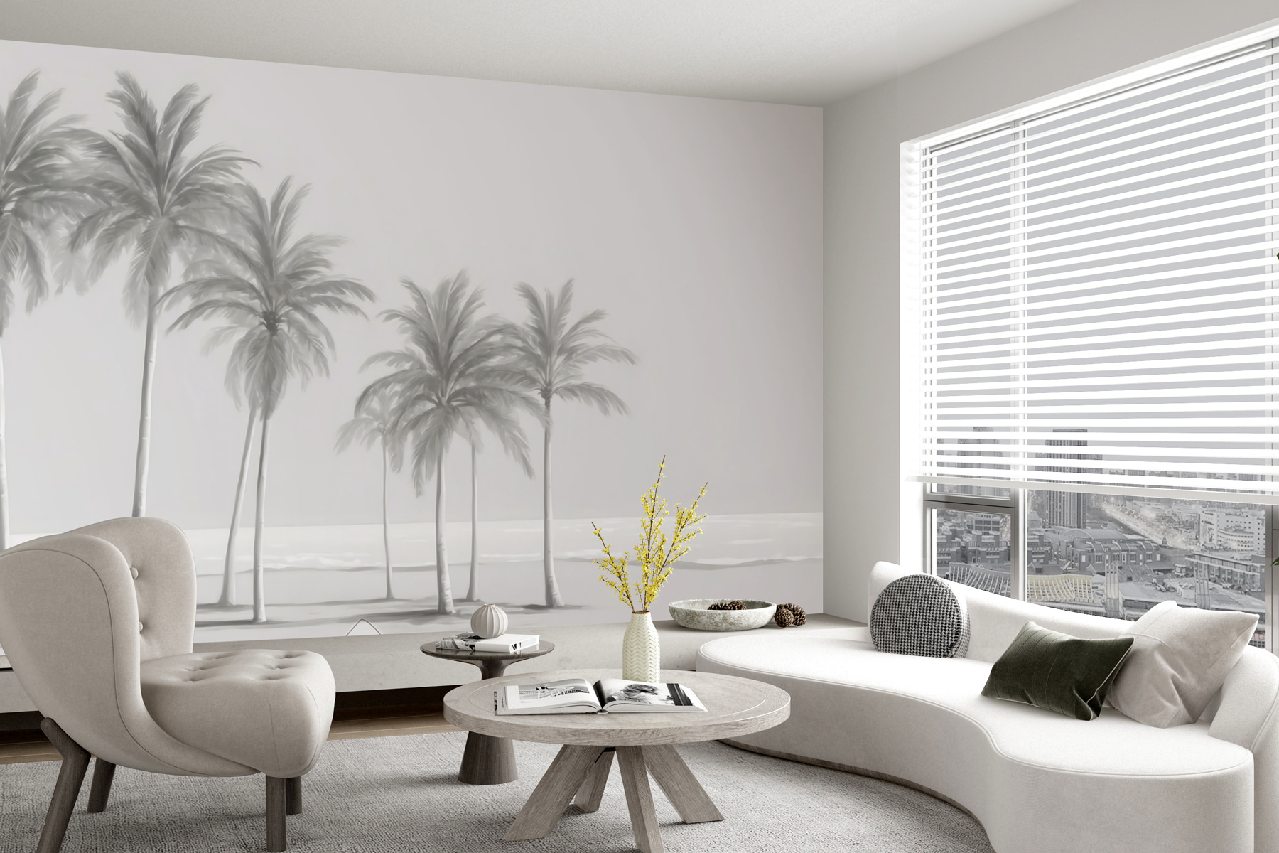 A group of palm trees on a beach