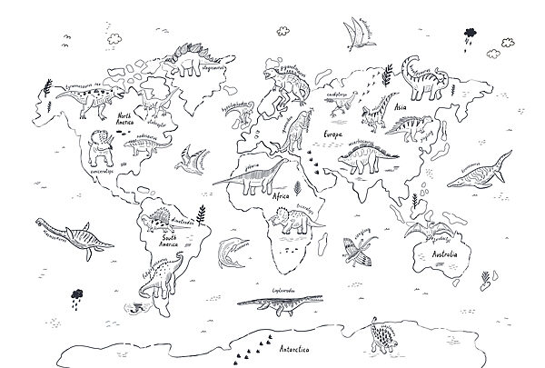 Un mapa del mundo con dinosaurios Un mapa del mundo con dinosaurios