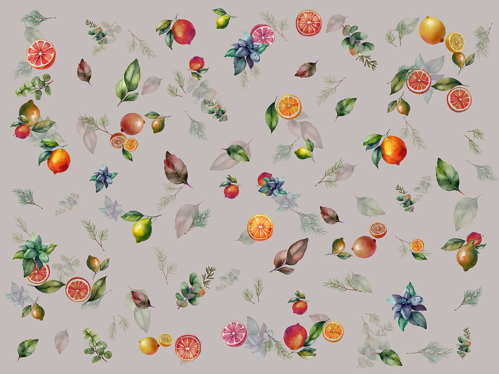 A pattern of fruit and leaves A pattern of fruit and leaves