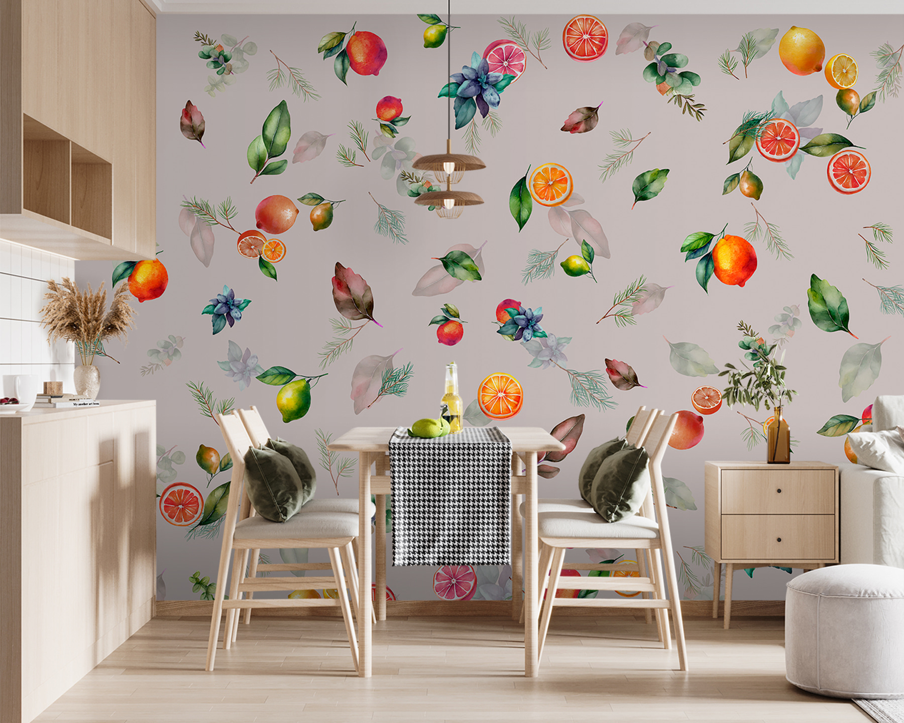 A pattern of fruit and leaves A pattern of fruit and leaves