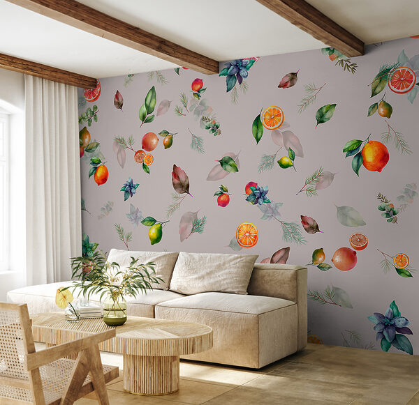 A pattern of fruit and leaves A pattern of fruit and leaves