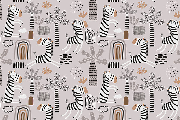 Un estampado de cebras y árboles Un estampado de cebras y árboles