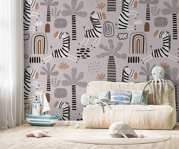Un estampado de cebras y árboles Un estampado de cebras y árboles