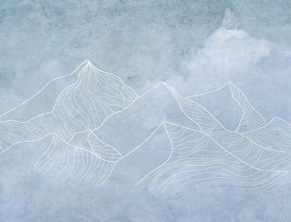 Un dibujo de montañas con nubes Un dibujo de montañas con nubes