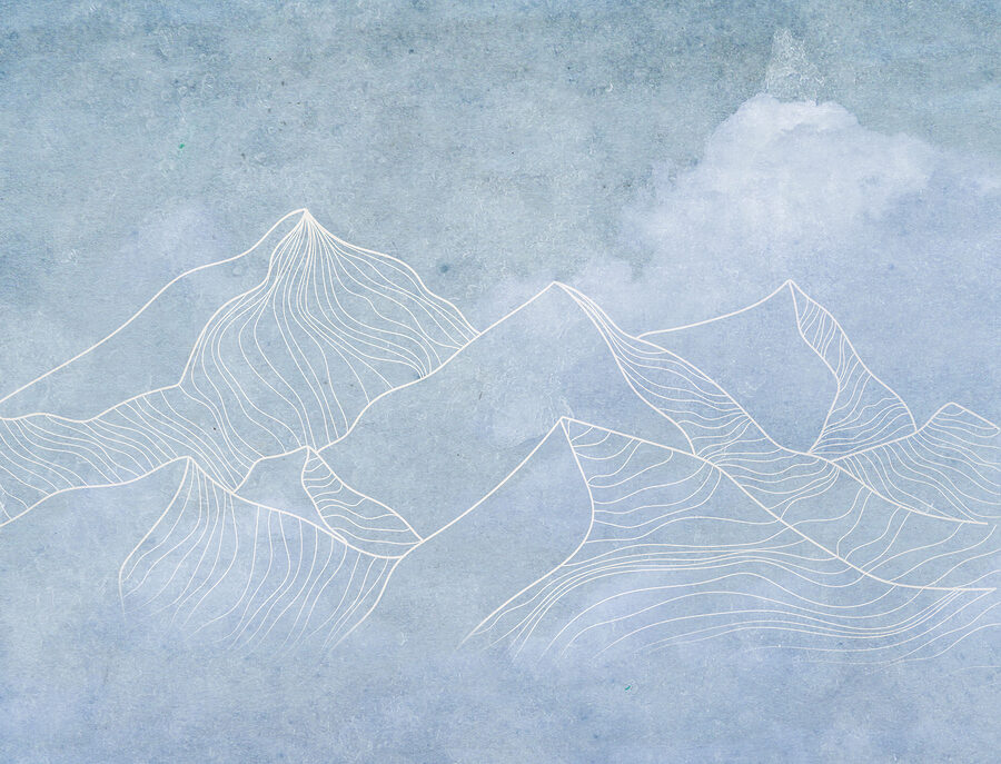 Un dibujo de montañas con nubes