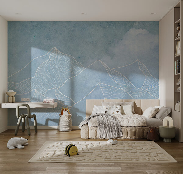 Un dibujo de montañas con nubes Un dibujo de montañas con nubes