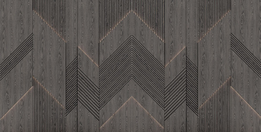 Motivos geométricos en madera oscura.