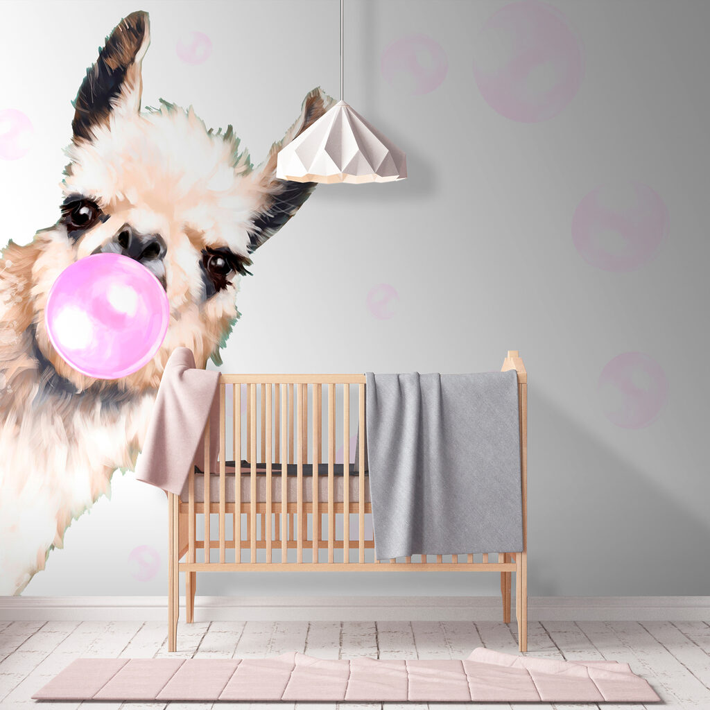 A llama blowing a bubble