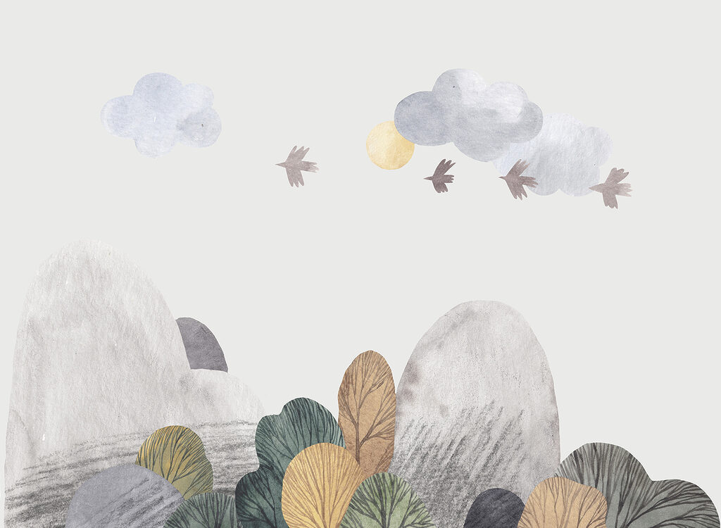 Un paisaje con árboles y nubes Un paisaje con árboles y nubes