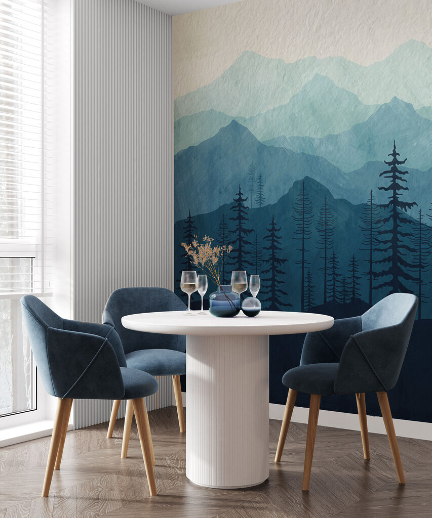 A landscape of mountains and trees