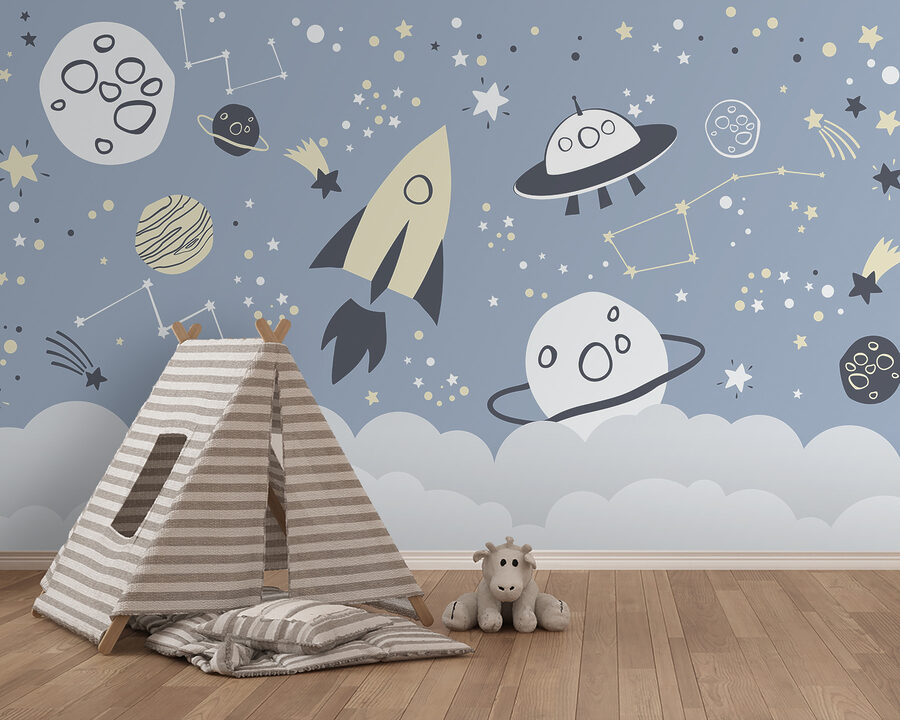 Una escena espacial de dibujos animados con planetas y estrellas