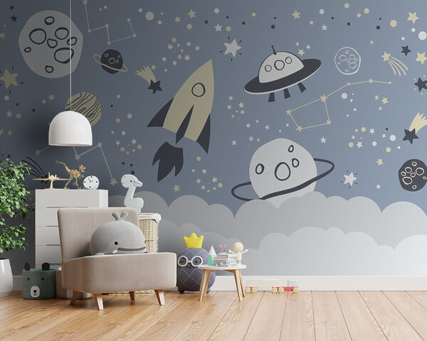 Una escena espacial de dibujos animados con planetas y estrellas Una escena espacial de dibujos animados con planetas y estrellas