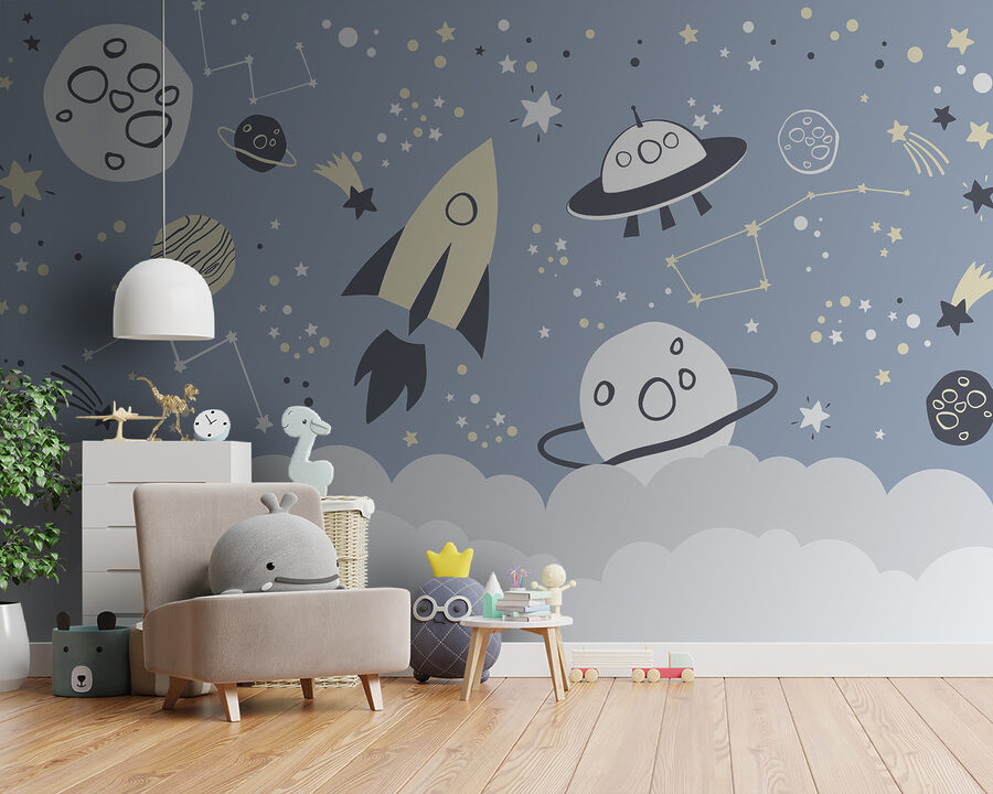 Una escena espacial de dibujos animados con planetas y estrellas