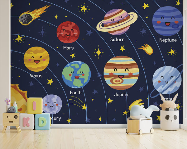Planetas y estrellas de dibujos animados en el espacio Planetas y estrellas de dibujos animados en el espacio