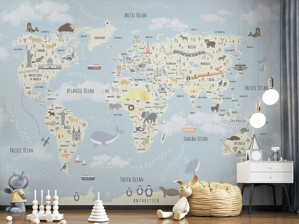 Un mapa del mundo con animales Un mapa del mundo con animales
