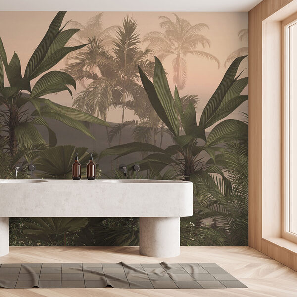 Fotomurales Fotomurales Un grupo de palmeras en un bosque con niebla (SKU: u98975)