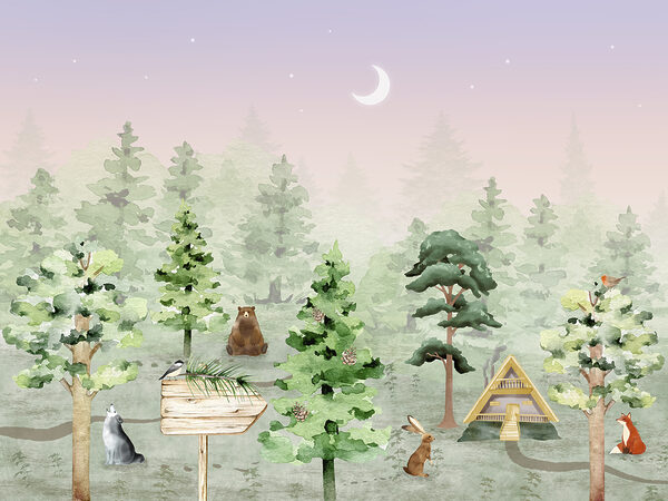 Un grupo de animales en un bosque Un grupo de animales en un bosque