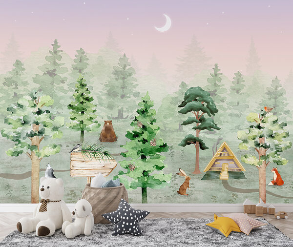 Un grupo de animales en un bosque Un grupo de animales en un bosque