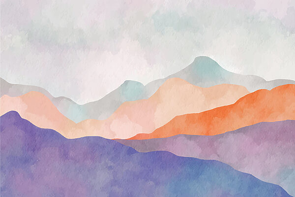 A watercolor painting of mountains