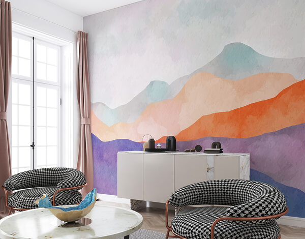 A watercolor painting of mountains