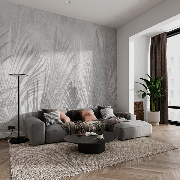 Un fondo gris y blanco con plantas