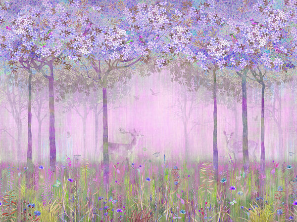 Un cuadro de un bosque con flores Un cuadro de un bosque con flores