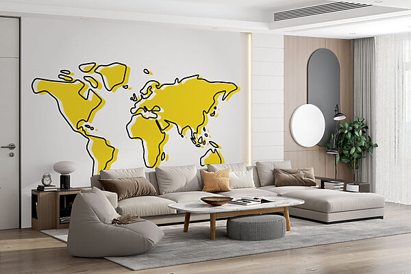 Contorno amarillo y negro de un mapamundi Contorno amarillo y negro de un mapamundi