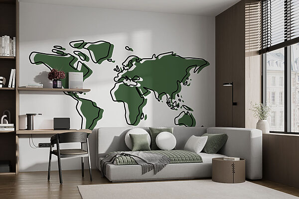 Contorno verde y negro de un mapamundi Contorno verde y negro de un mapamundi
