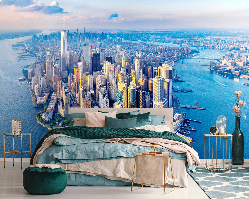 A city with many tall buildings and a body of water