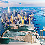 Fotomurales Una ciudad con muchos edificios altos y una masa de agua