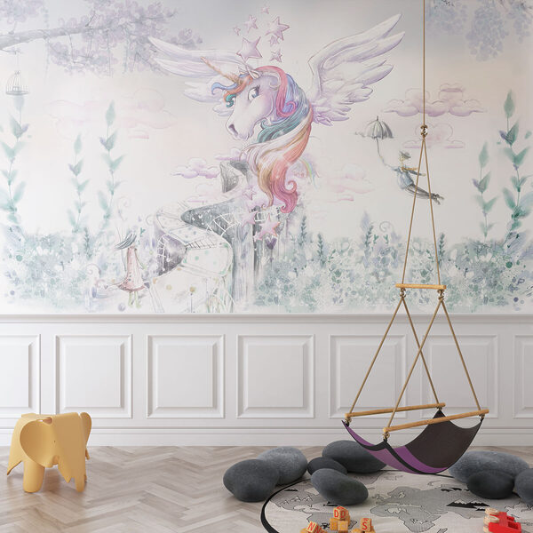 Un unicornio con alas y una persona volando Un unicornio con alas y una persona volando