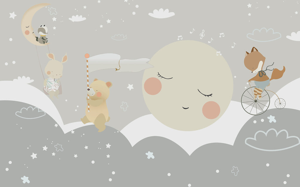 Un dibujo animado de una luna y un oso Un dibujo animado de una luna y un oso