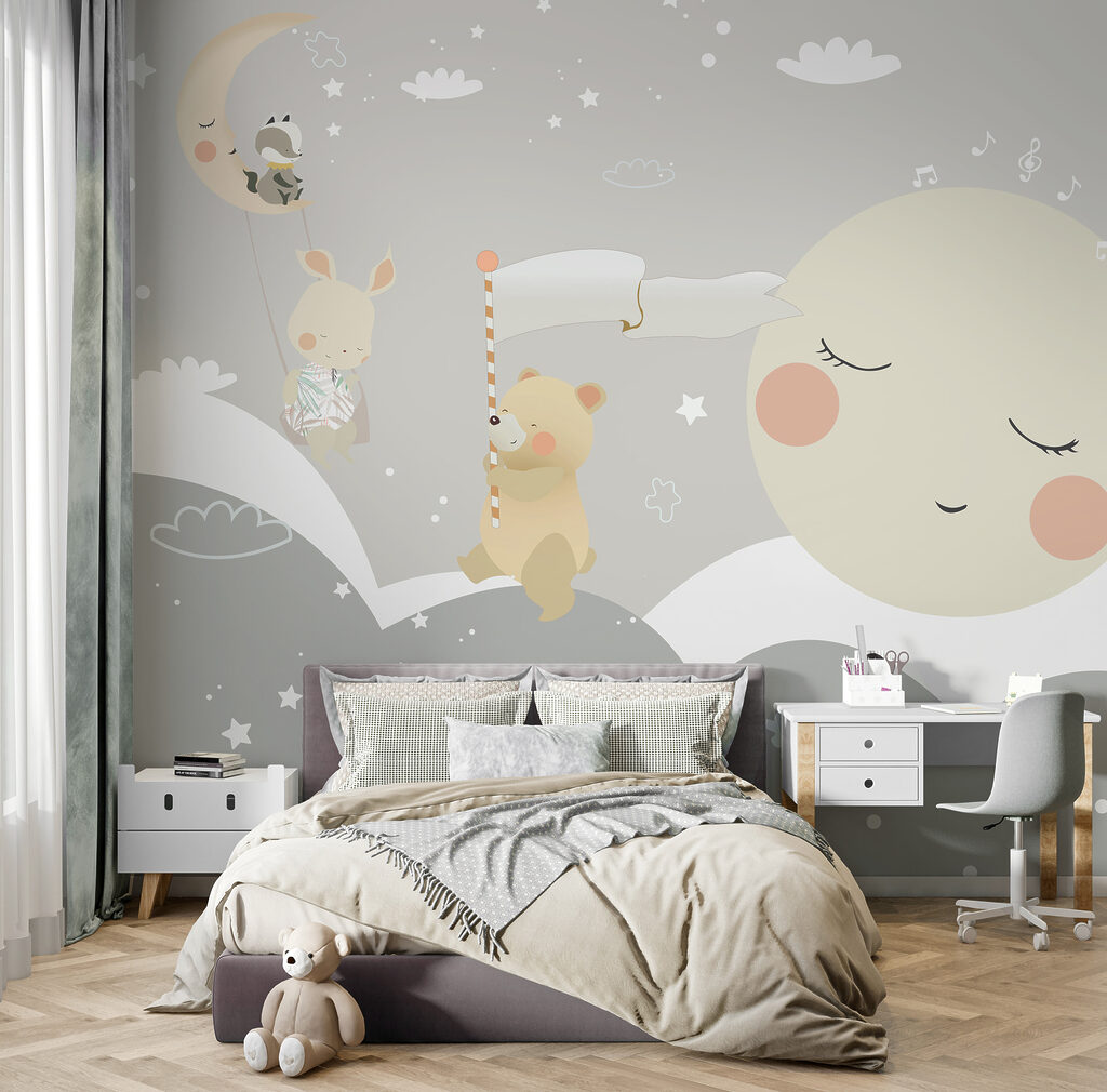 A cartoon of a moon and a bear