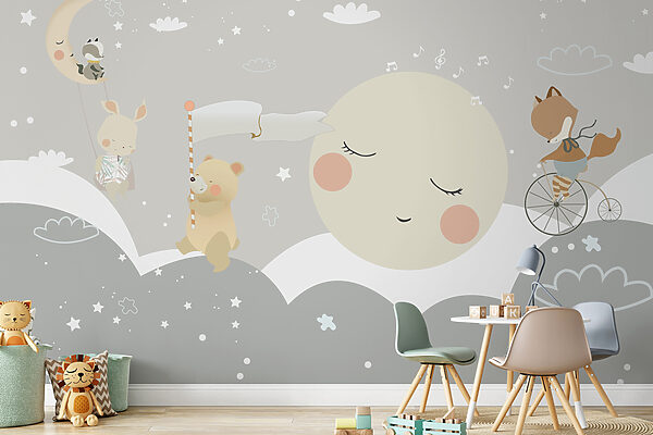 Un dibujo animado de una luna y un oso Un dibujo animado de una luna y un oso