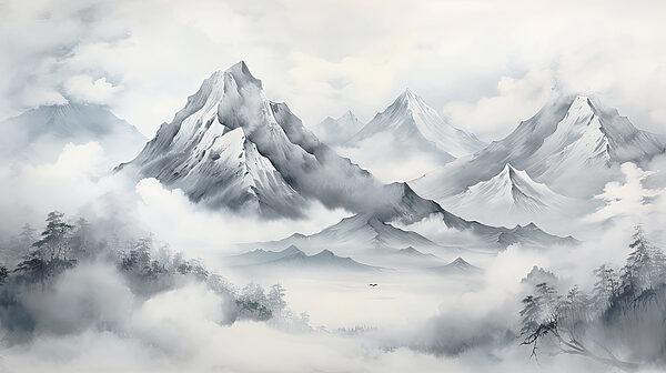A landscape of mountains and clouds A landscape of mountains and clouds