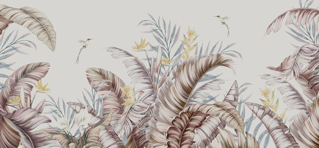 Un cuadro de plantas y pájaros tropicales Un cuadro de plantas y pájaros tropicales