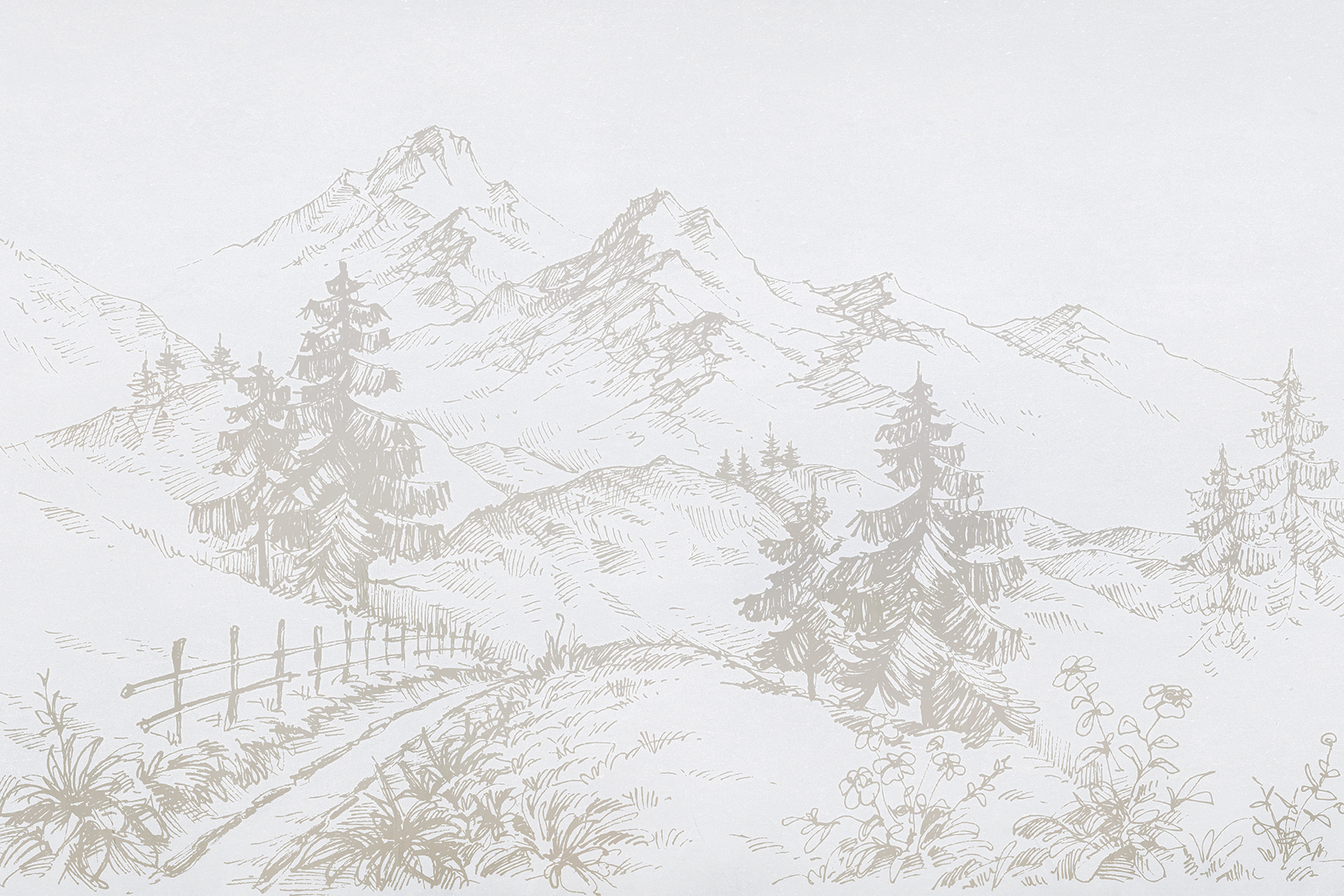 A drawing of a road and trees